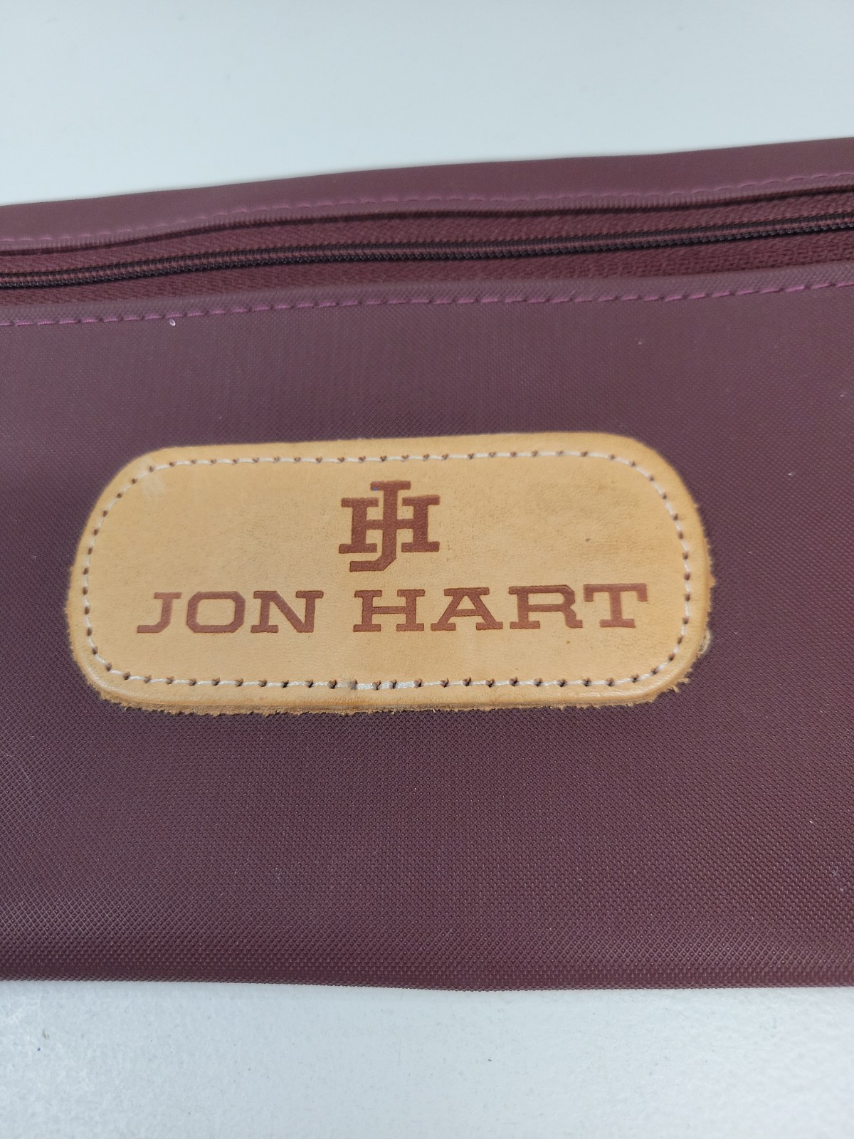 Jon Hart 8.5″ X 5.5″ Brown Coated Canvas Leather Trim Cosmetic Bag Pouch