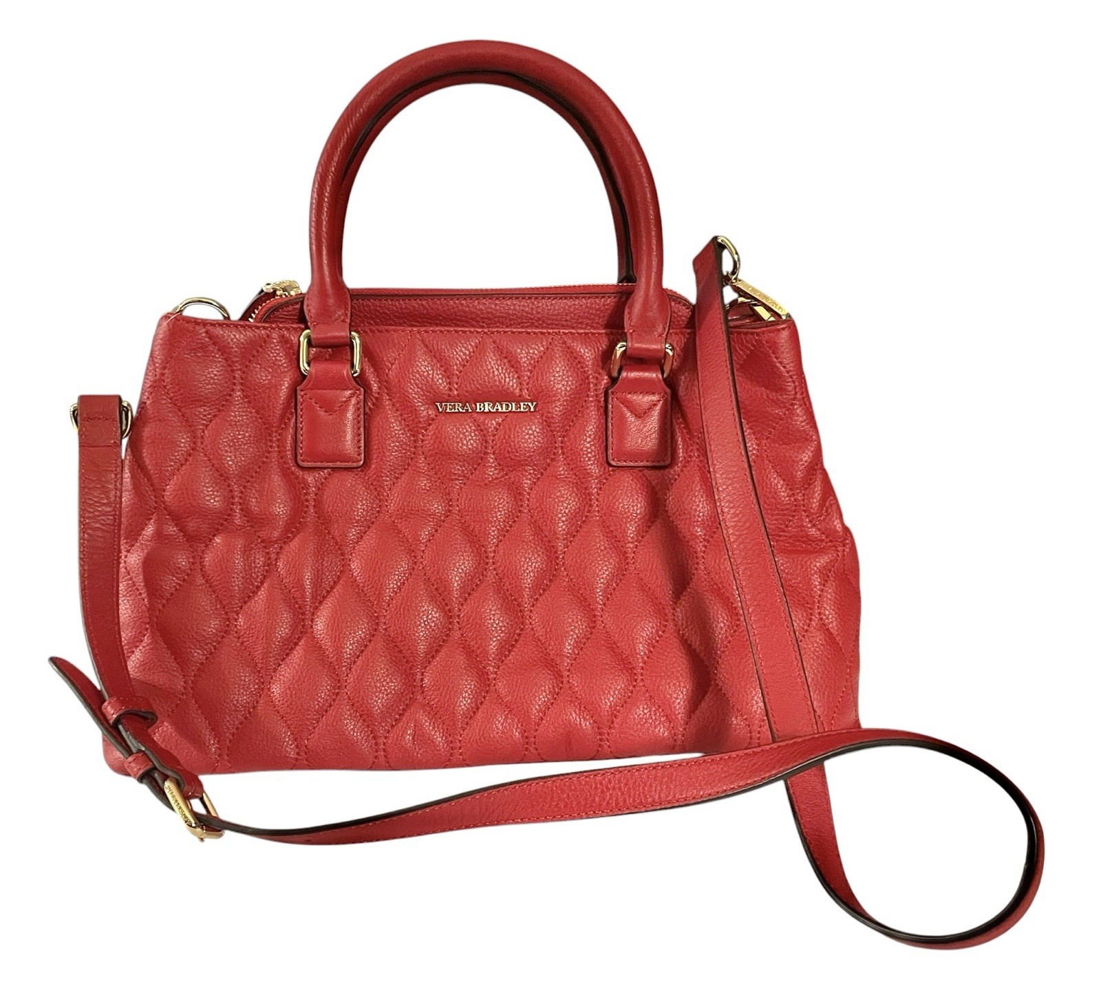 Retired Vera Bradley Quilted Leather Tango Red Large Emma Satchel Bag