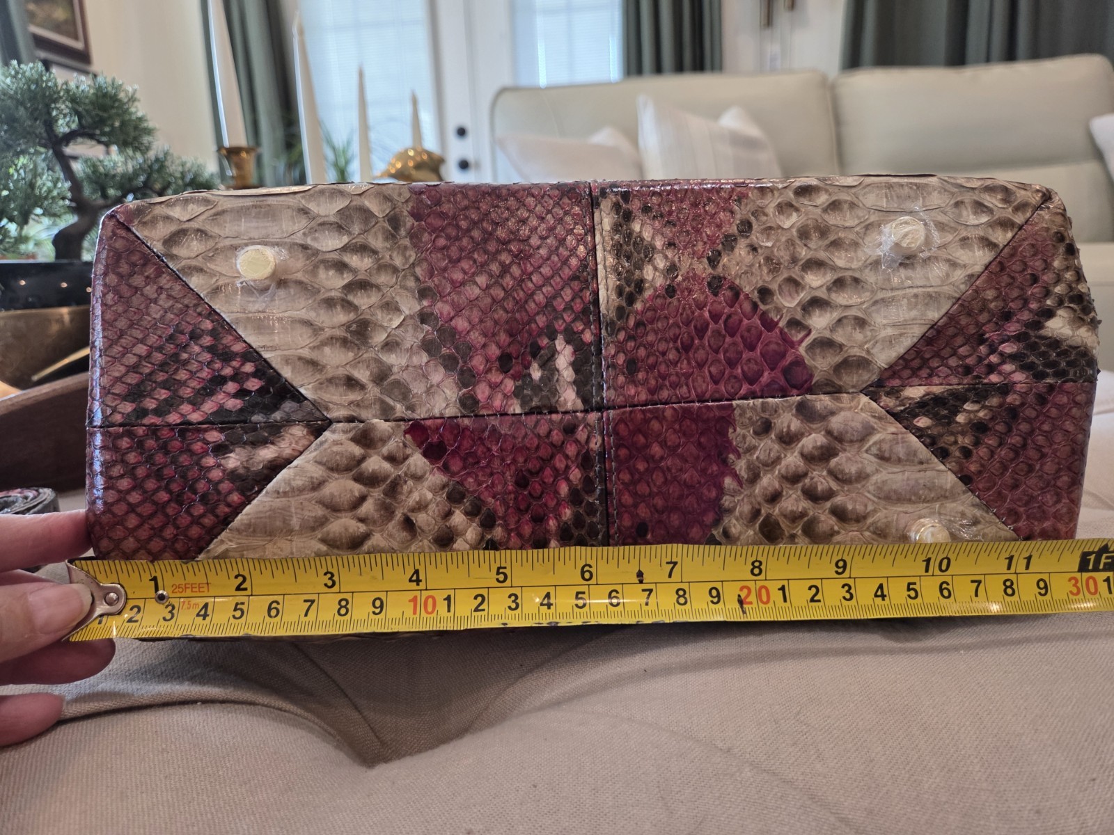 Grand Pelle Genuine Python Leather Exotic Pink Crossbody Bag Triple Compartment