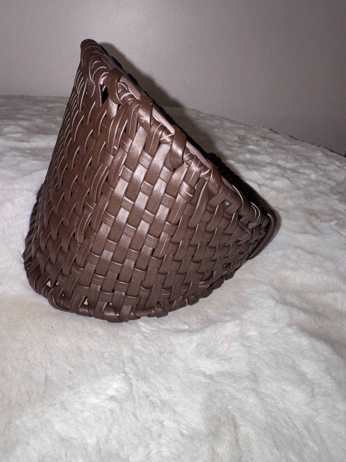 Cult Gaia Aiko Brown Leather with Whip Stitched Top Handle Bag Woven