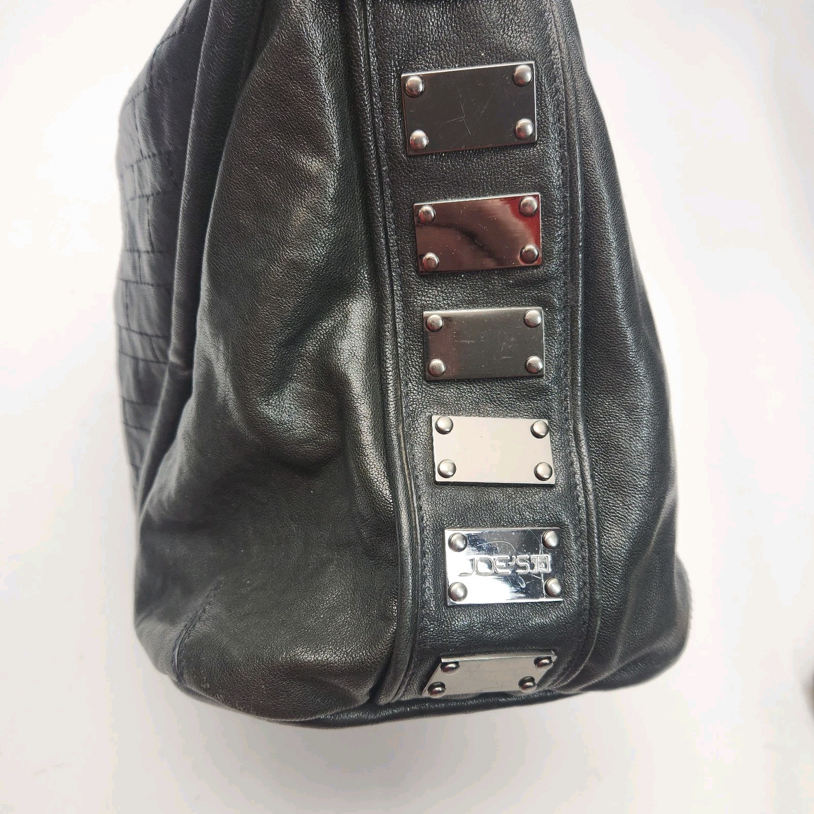 Joe’s Jeans Purse Black Leather Shoulder Bag Metal Studs Biker Hippie Y2K