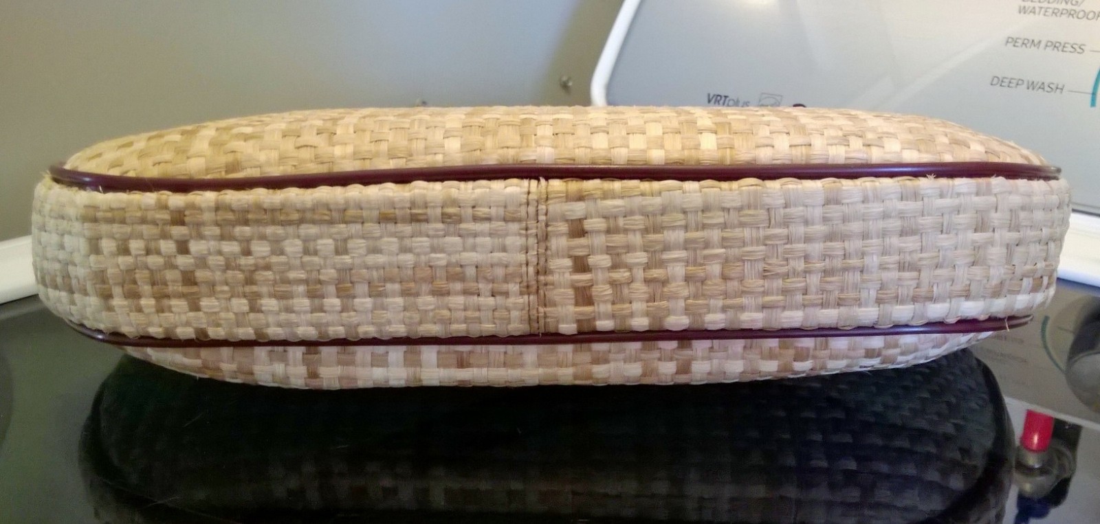 Vintage 60s 70s ETIENNE AIGNER Linen Leather Handbag Clutch Bag Wood Top Handle