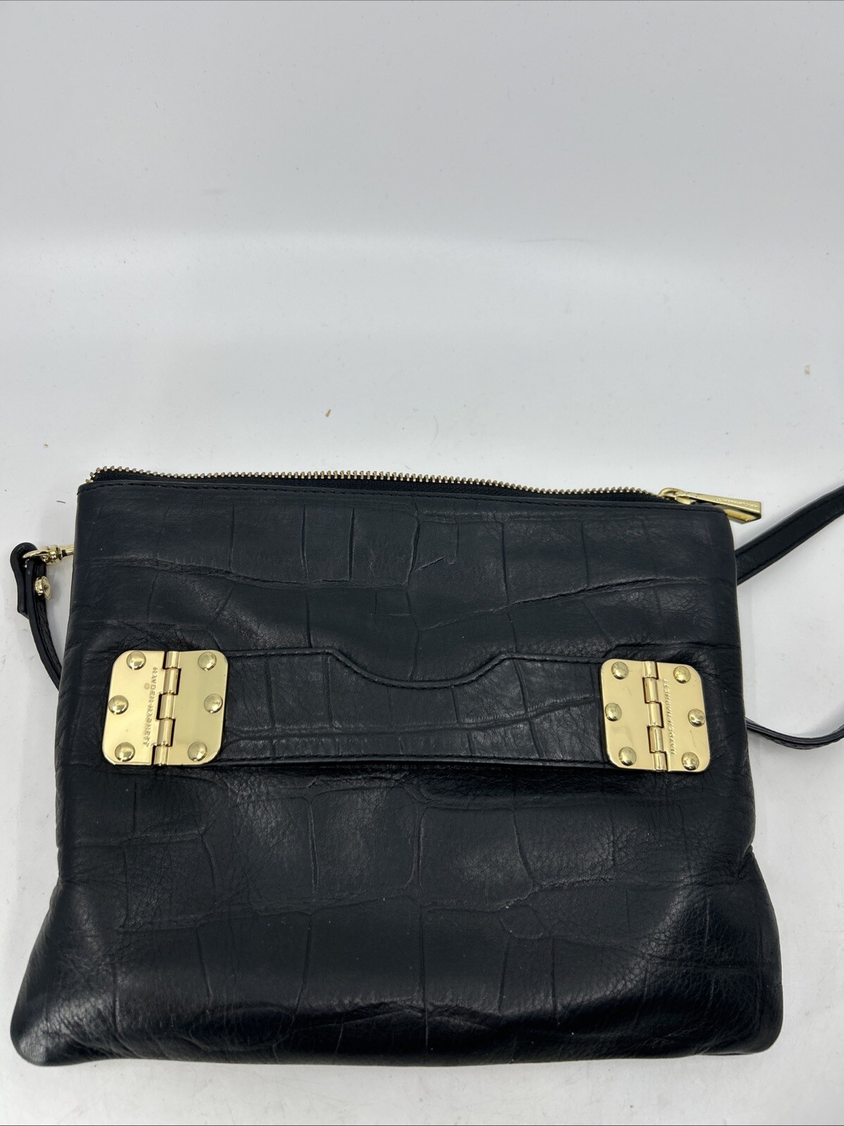 ~HAYDEN HARNETT Purse Black Leather Convertible Clutch w/Crossbody Strap