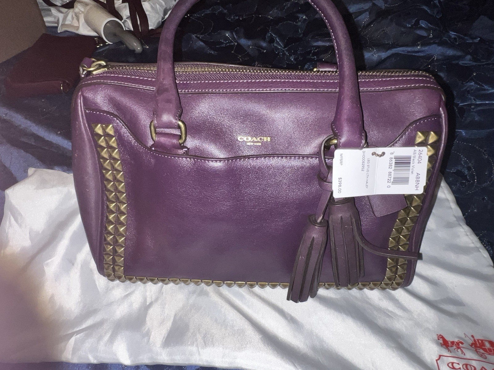 Coach Legacy Studded Satchel/ Haley Bag with Tassel and Original Dust Bag