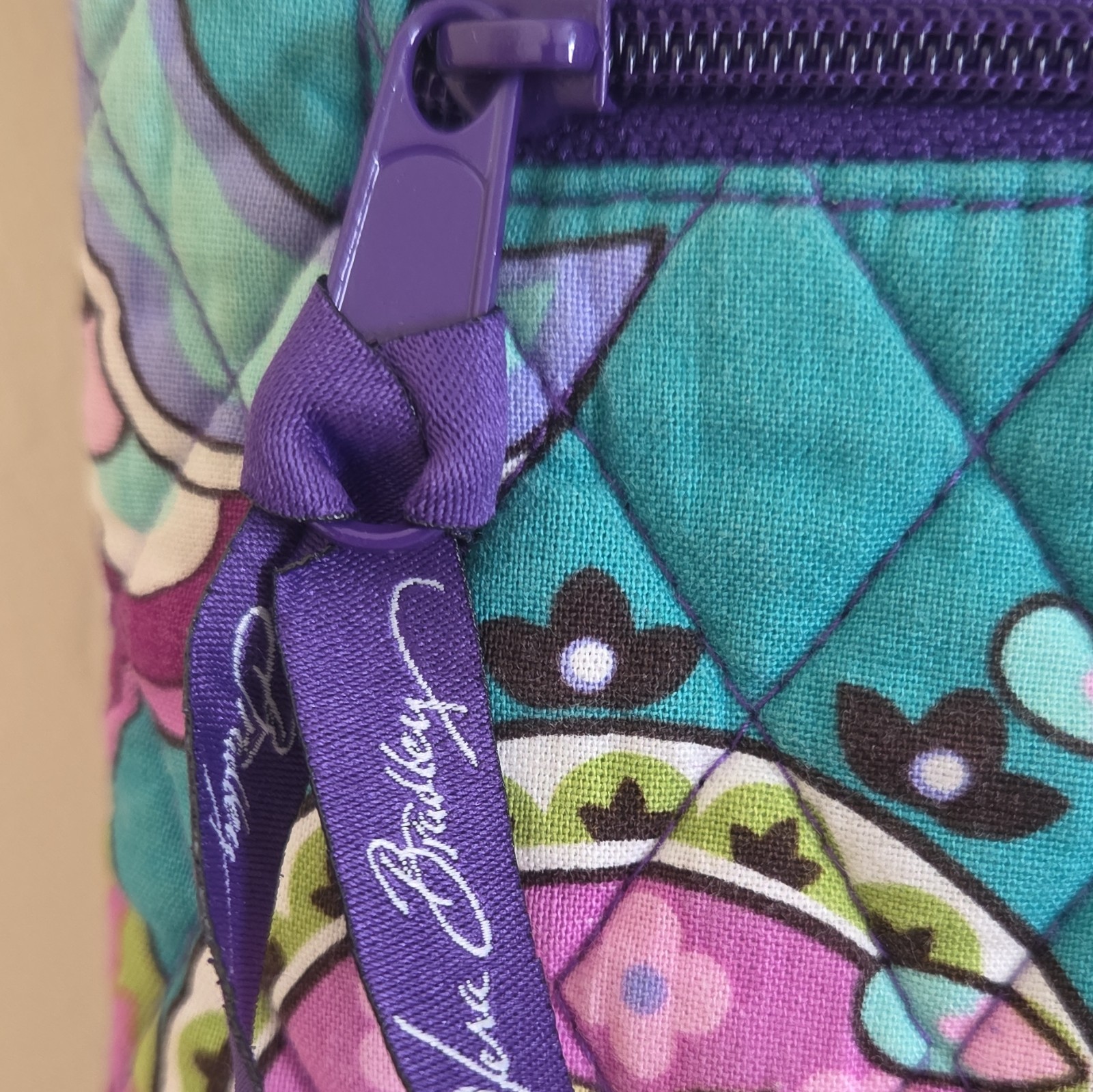 Vera Bradley Paisley Crossbody Bag Purple Teal, Zip & Turn Lock, Pockets Strap
