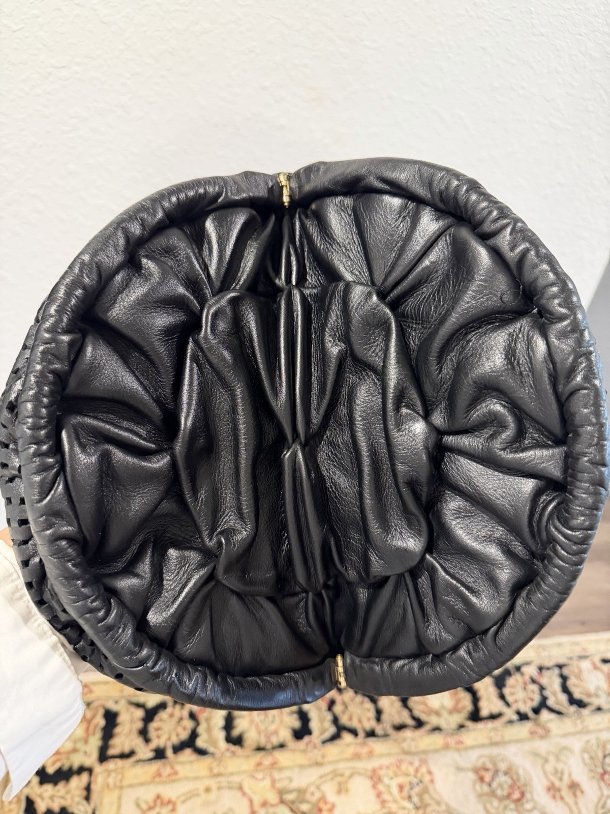 Vintage Rare Brio Cut Out Leather Hobo Crossbody Shoulder Bag Black PreOwned