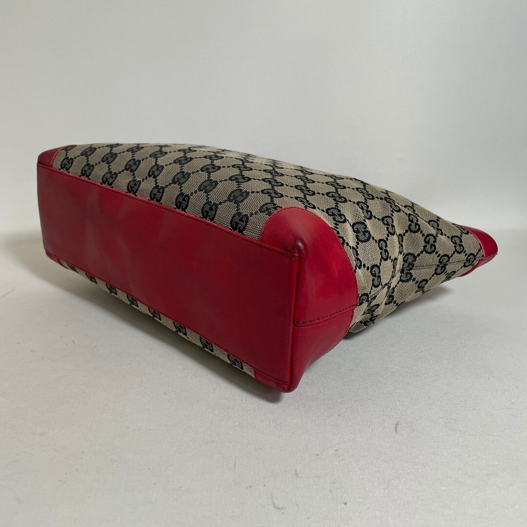 Gucci GG Canvas Red Leather Handbag Double Handle 12.2in 18.5in Auth