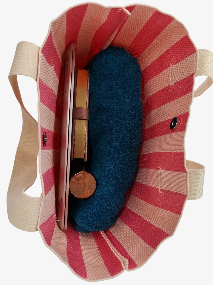 Women Knitted Tote Bag Vertical Stripes Shoulder Bag