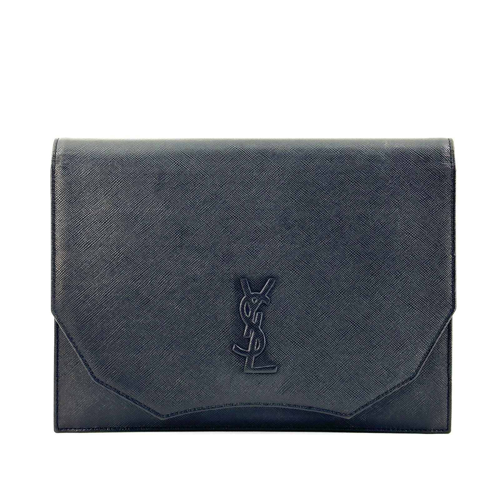 Saint Laurent Black Saffiano Leather Clutch Bag YSL Yves Saint Laurent Authentic