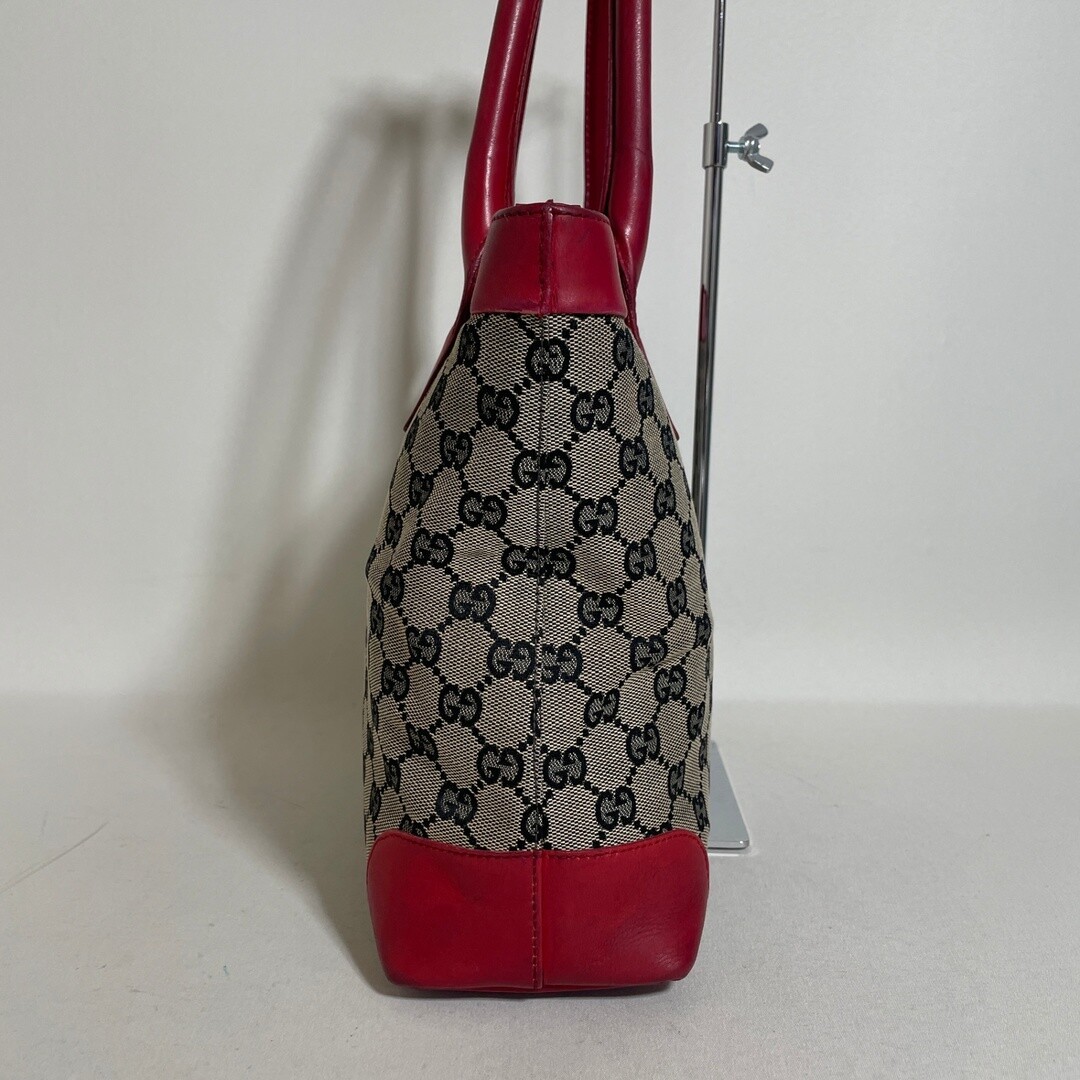 Gucci GG Canvas Red Leather Handbag Double Handle 12.2in 18.5in Auth