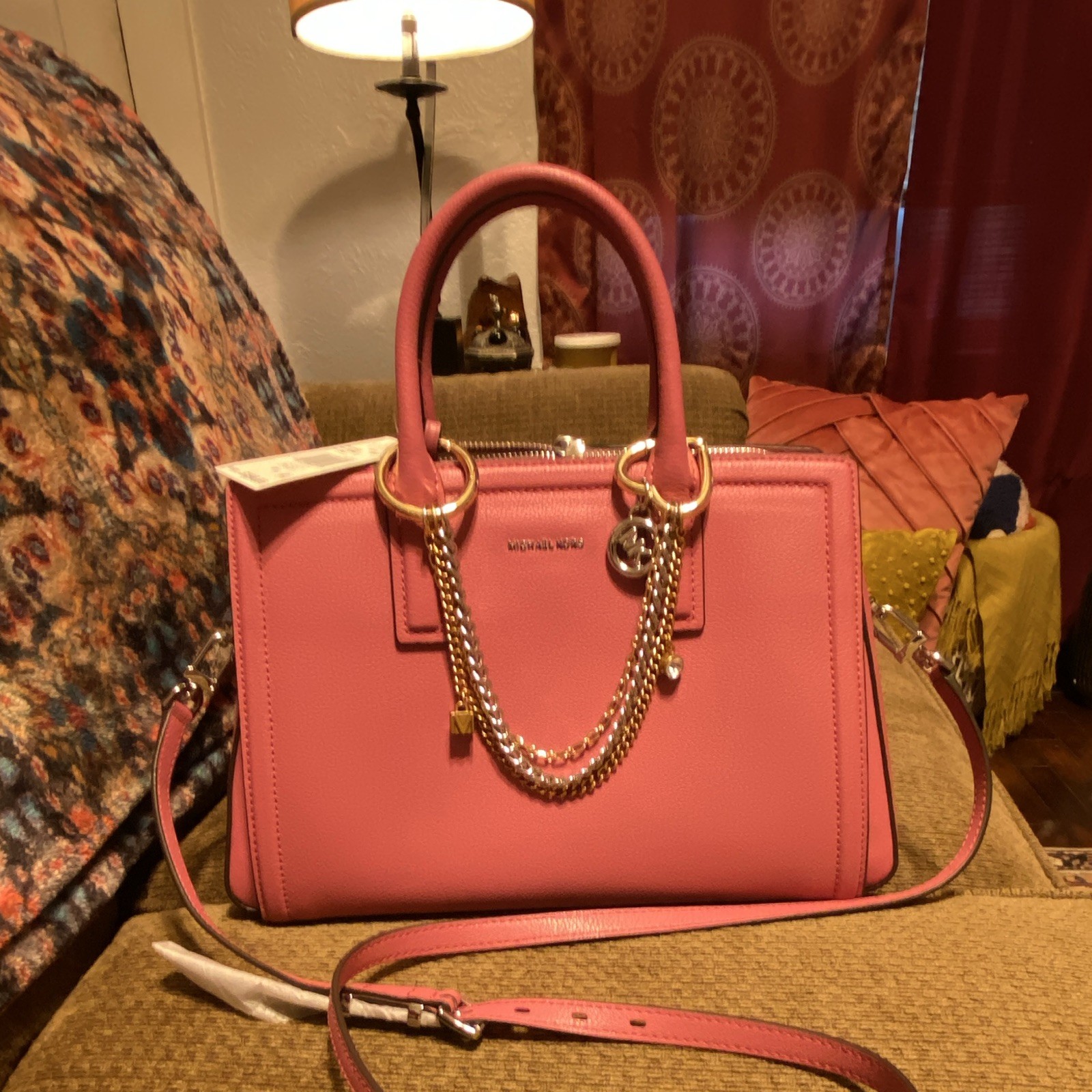 Michael Kors Pink Satchel Top Handle Bag Zip Closure w/ Detachable Strap Charm