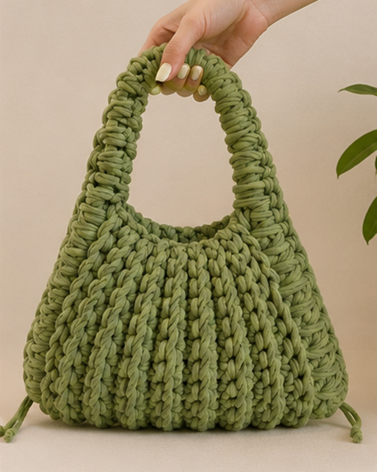 Handmade Olive Green Crochet Tote Bag, Chunky Knit Shoulder Bag