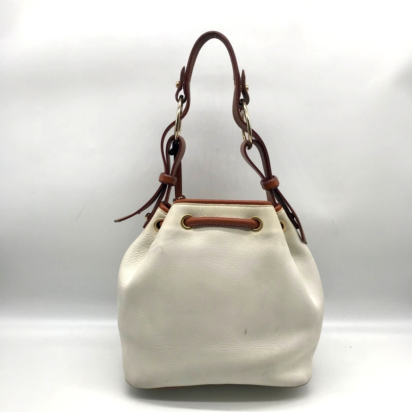 Dooney & Bourke Ivory & Brown Vintage Drawstring Shoulder Bag