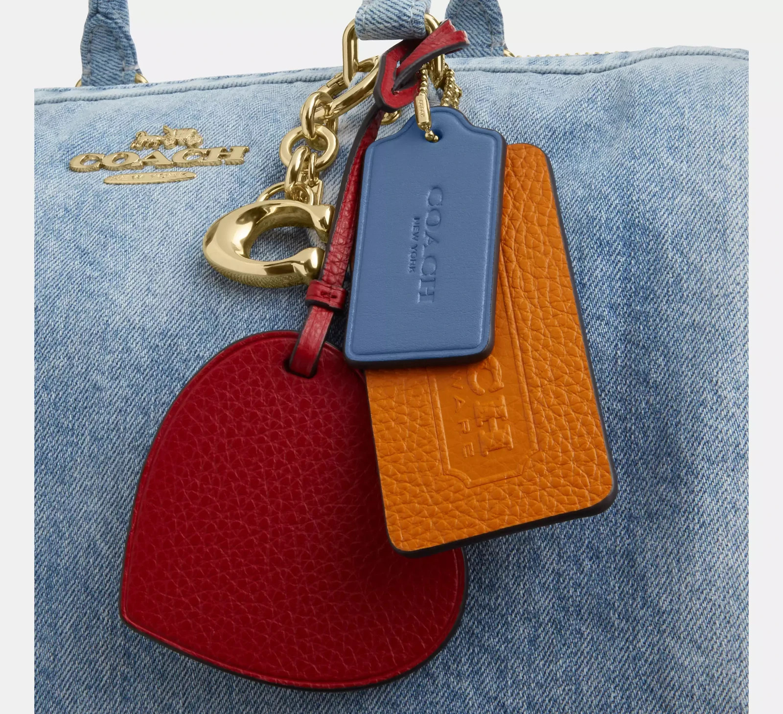NWT Coach Rowan Large Satchel Bag In Loved Denim With Charms CDY75