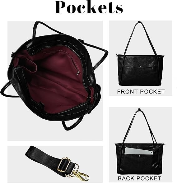 Large Tote Bag for Women Work with Zipper Vegan Leather Shoulder Bags Travel