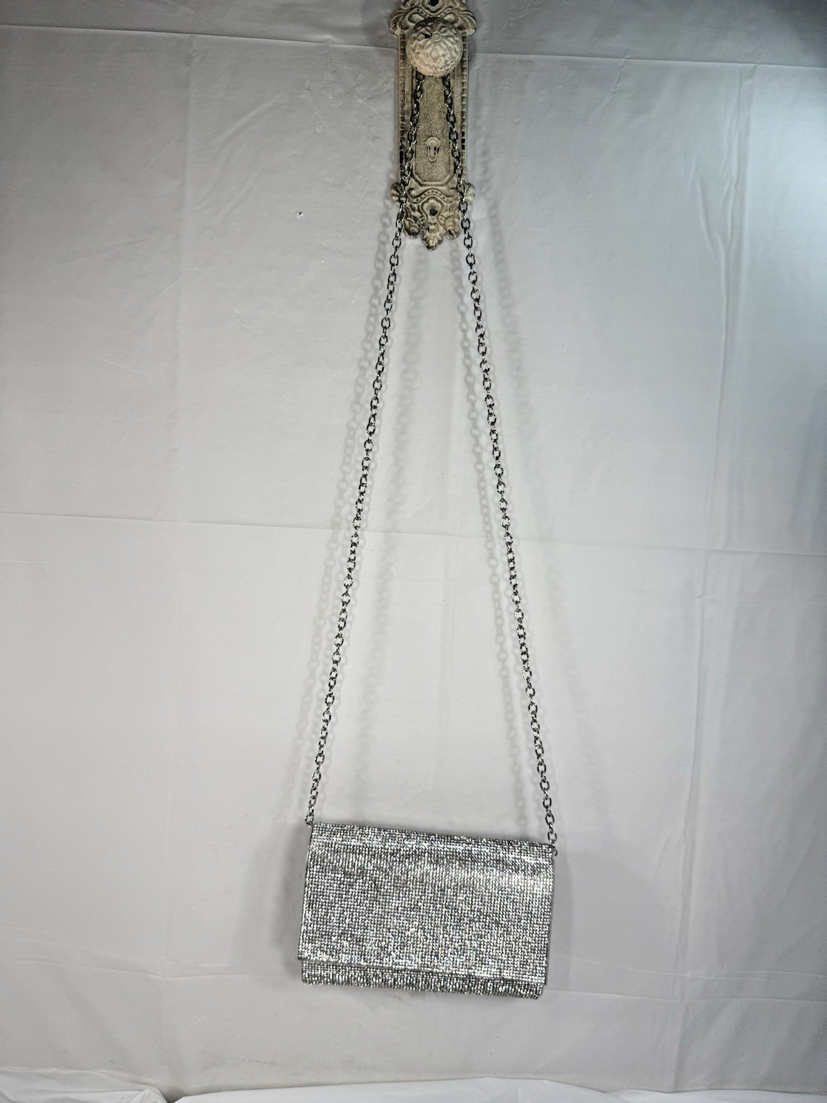 Windsor evening bag Silver rhinestone clutch Chain Shoulder Strap formal