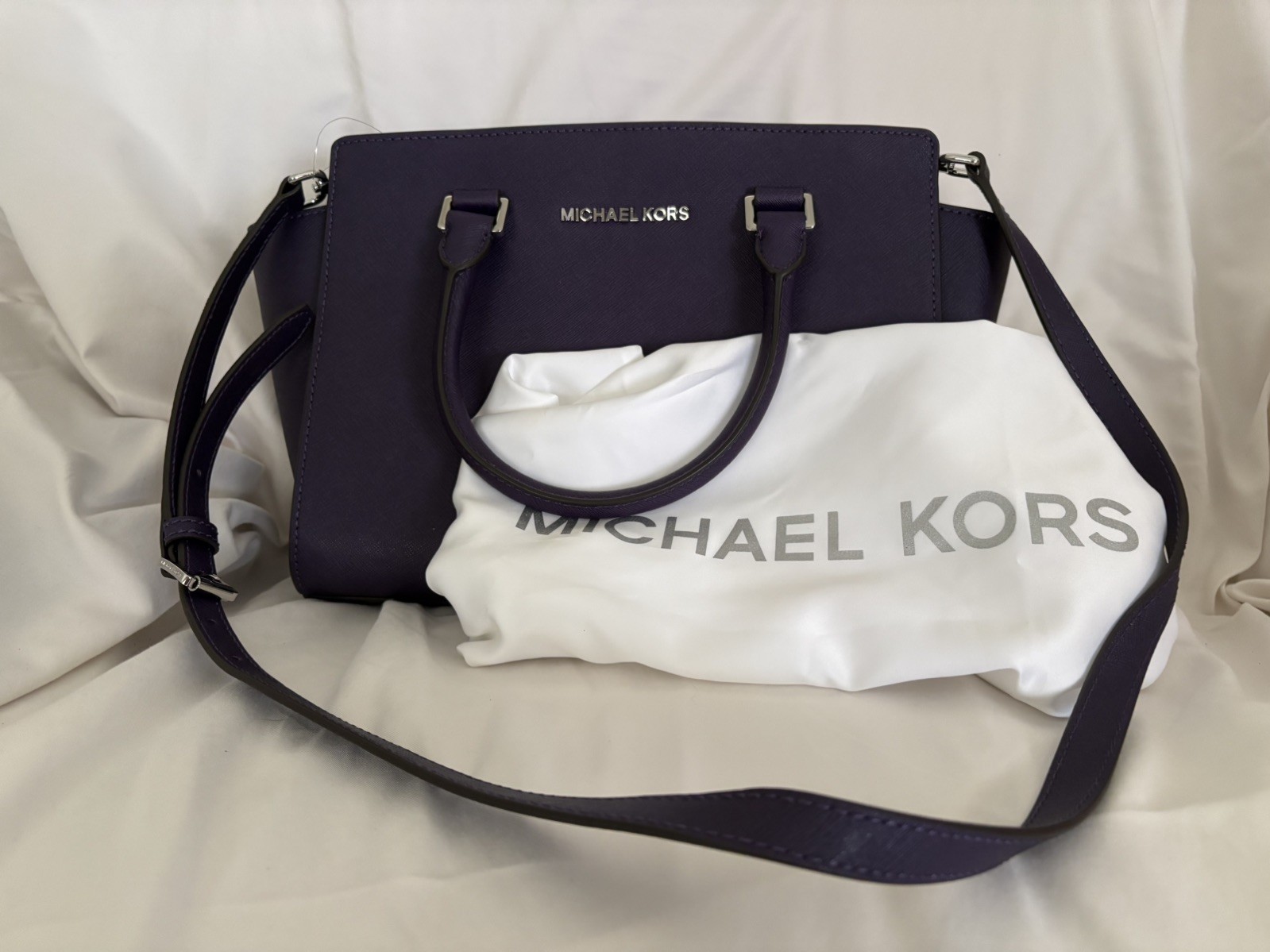 NWT Michael Kors Selma Medium TZ Leather Satchel w/ Crossbdy Strap – Dark Purple
