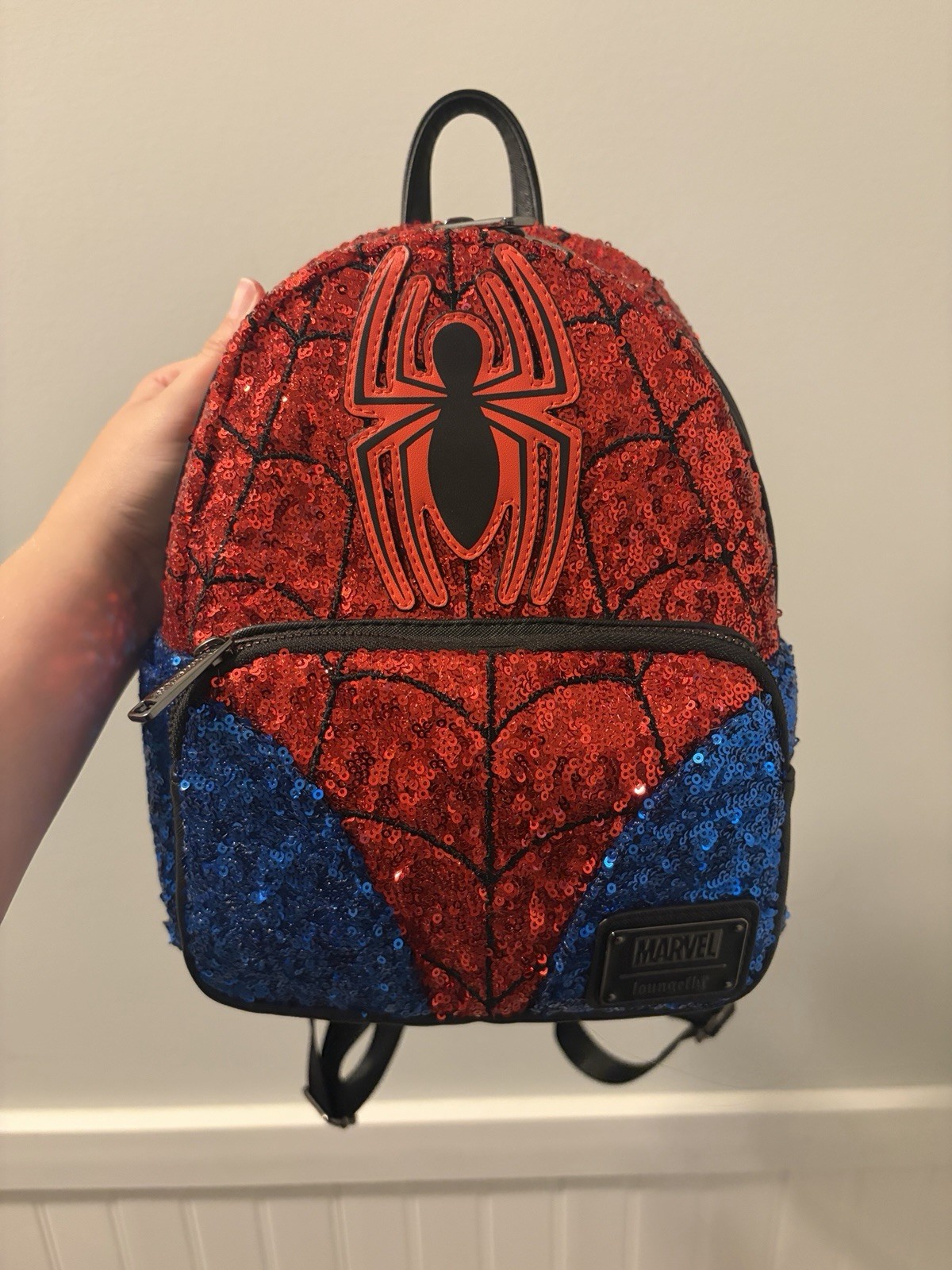 Marvel Spider-Man Red & Blue Sequin Mini Backpack Zip w/ Adjustable Strap