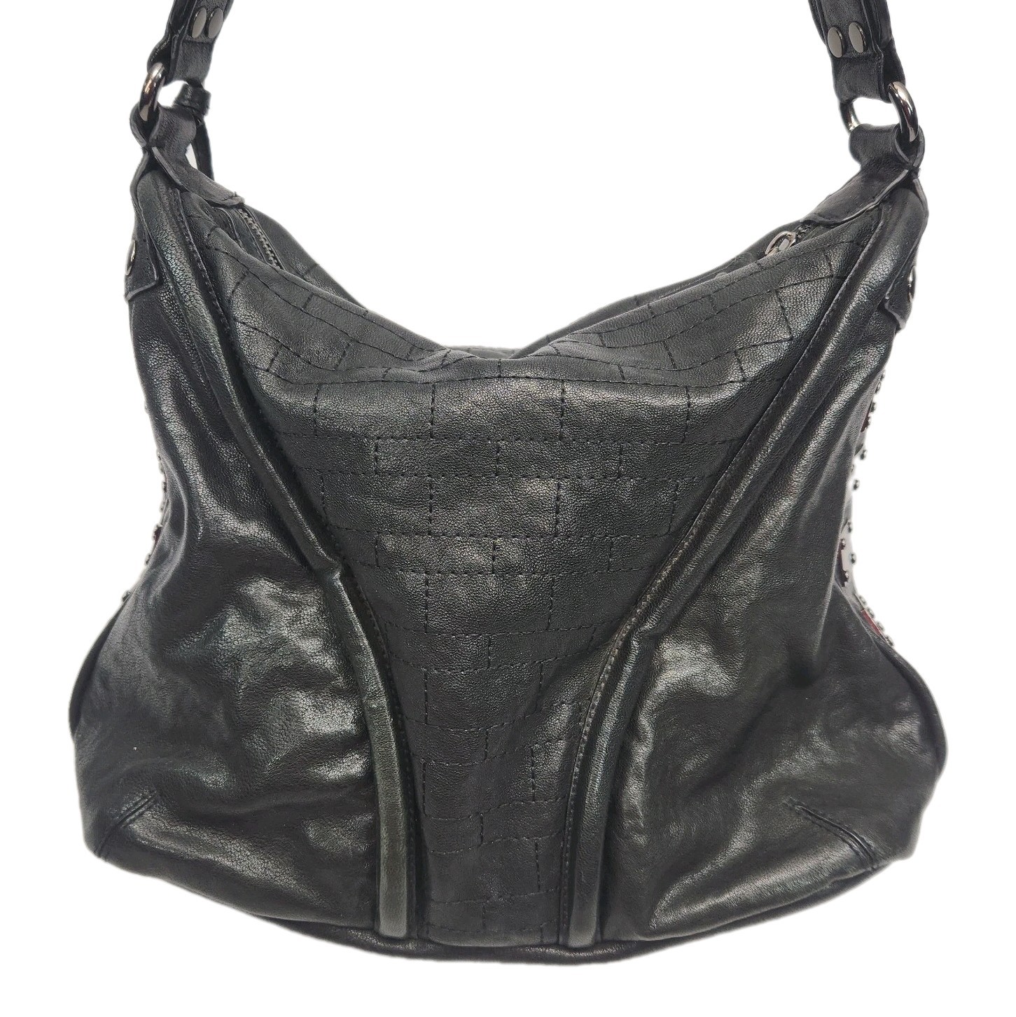 Joe’s Jeans Purse Black Leather Shoulder Bag Metal Studs Biker Hippie Y2K