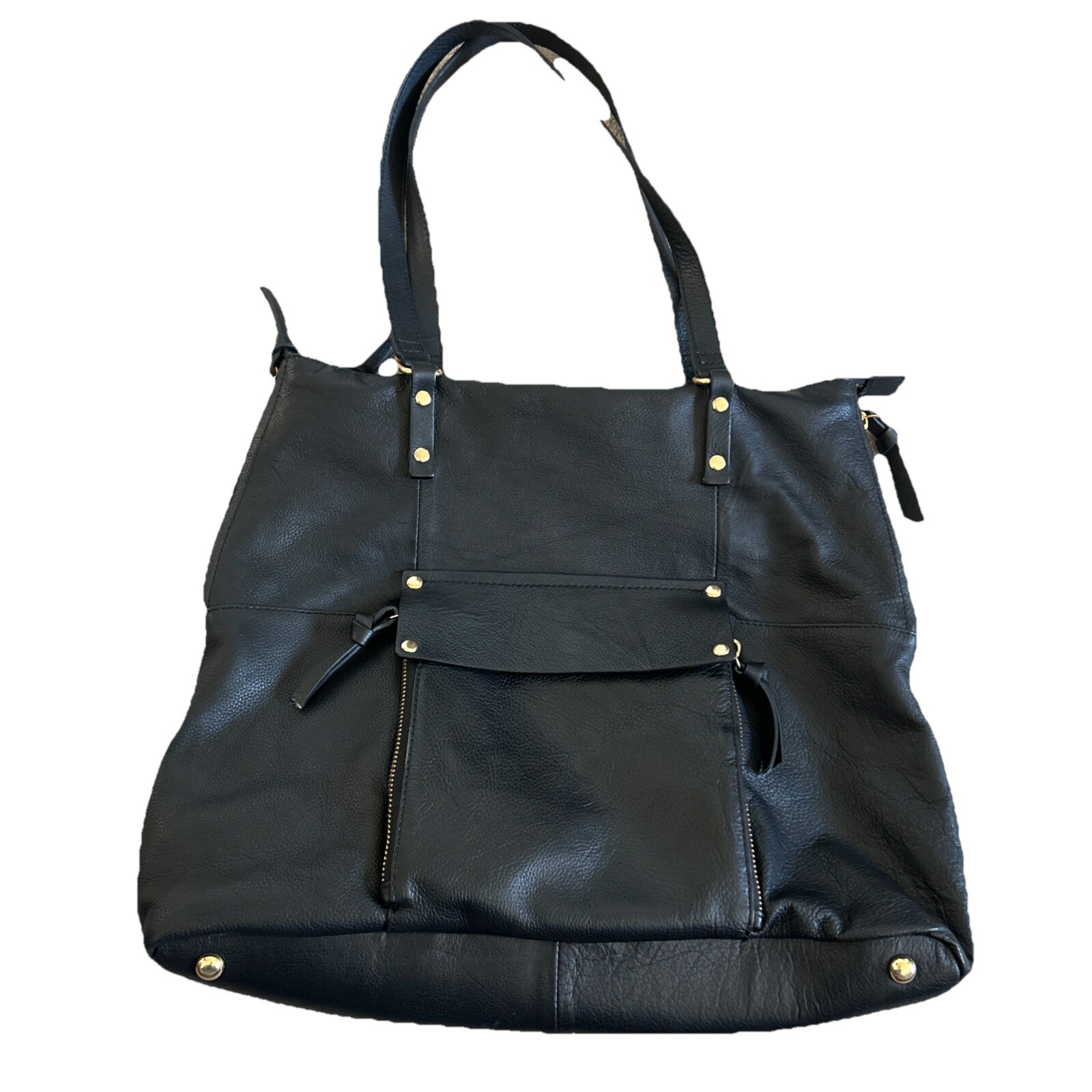 Kooba Soft Black Pebbled Leather “Everette” Shoulder Bag Tote Expansion Zippers