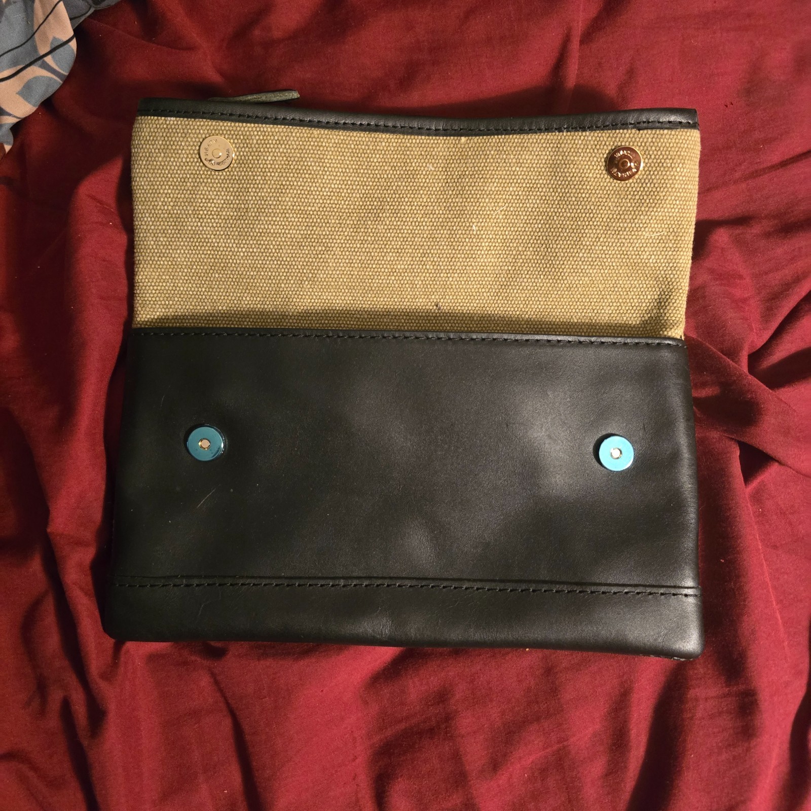L.L. Bean Freeport, Maine canvas and leather fold-over clutch wallet.