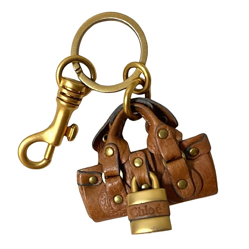 Chloe Paddington Padlock Bag Charm Camel Brown Leather Strap Key Lock