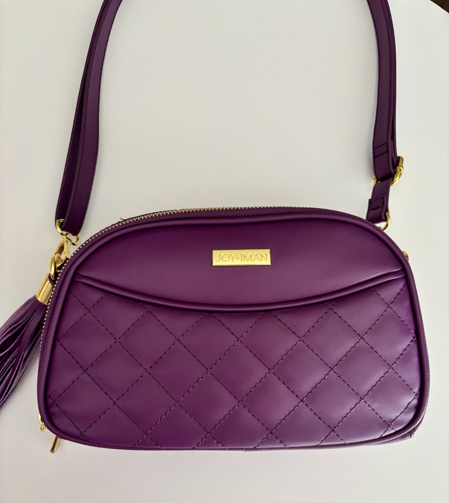 Joy & Iman Plum Purple Quilted RFID Crossbody Camera Bag NWT Tassel