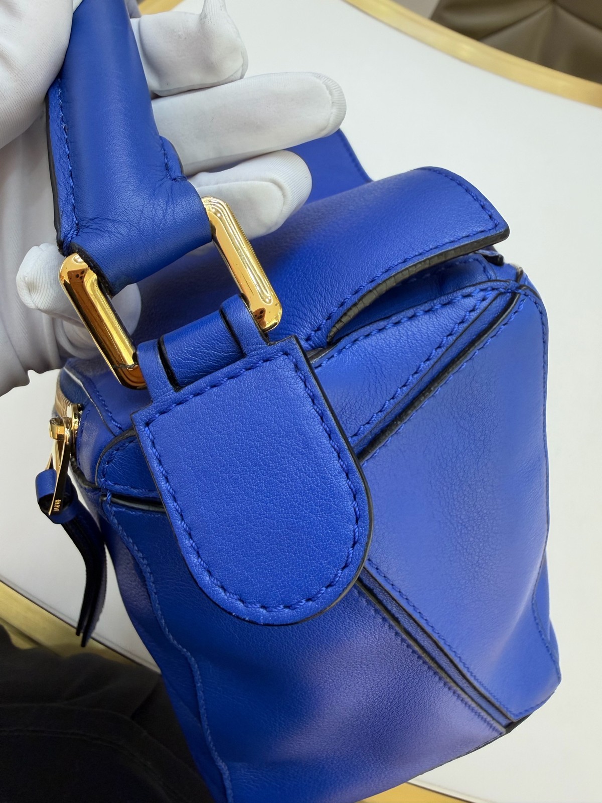 Loewe Puzzle Medium Bright Blue Smooth Calfskin Leather Crossbody Handbag Duty P