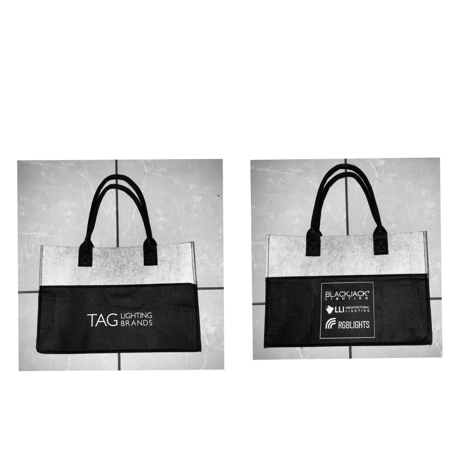 Black & Gray Felt Travel Tote Bag TAG LIGHTING 15” x 10”