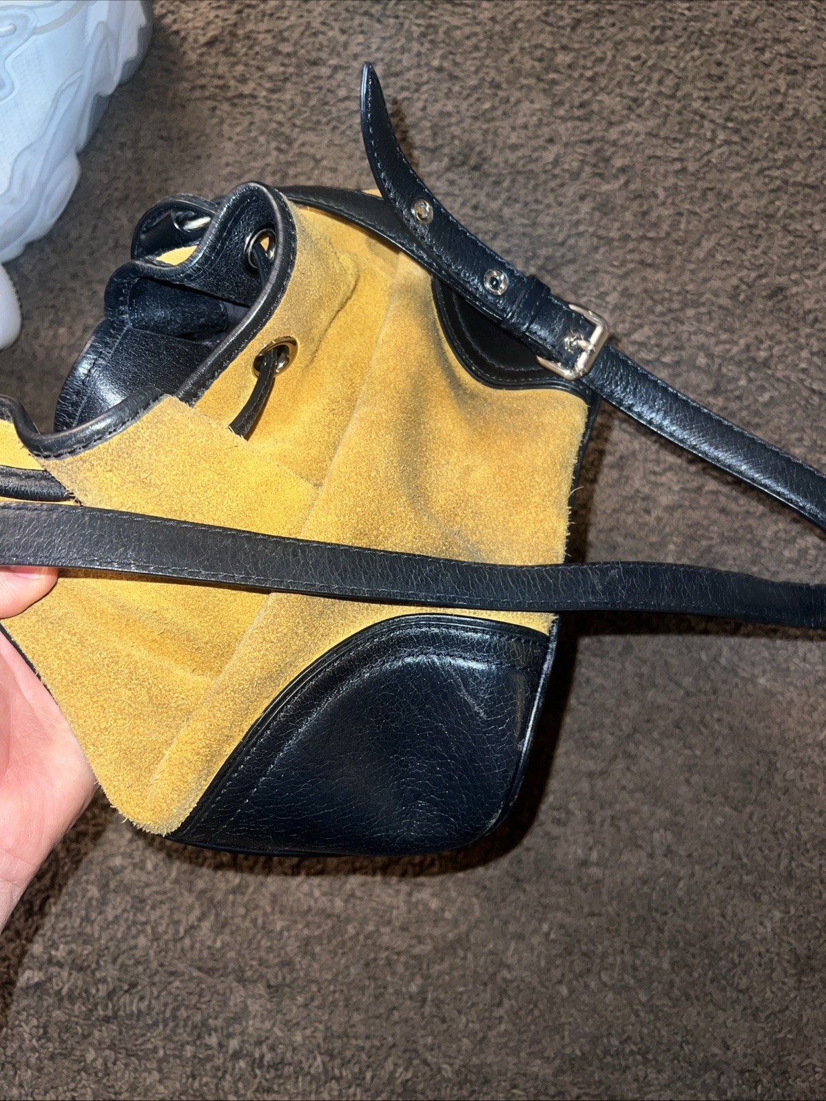 bimba y lola sling bag Yellow Suede Black Leather