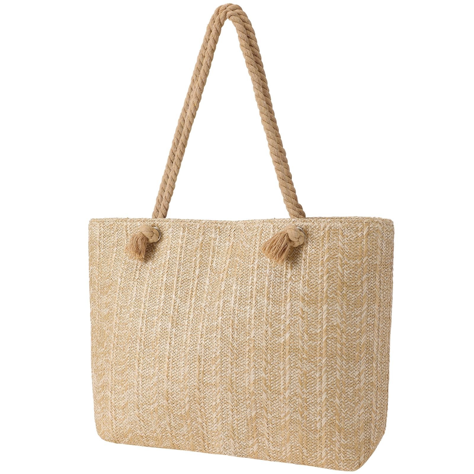Straw Beach Bags for Women, Large Beach Bag Summer Woven Tote Bag Travel Shou…