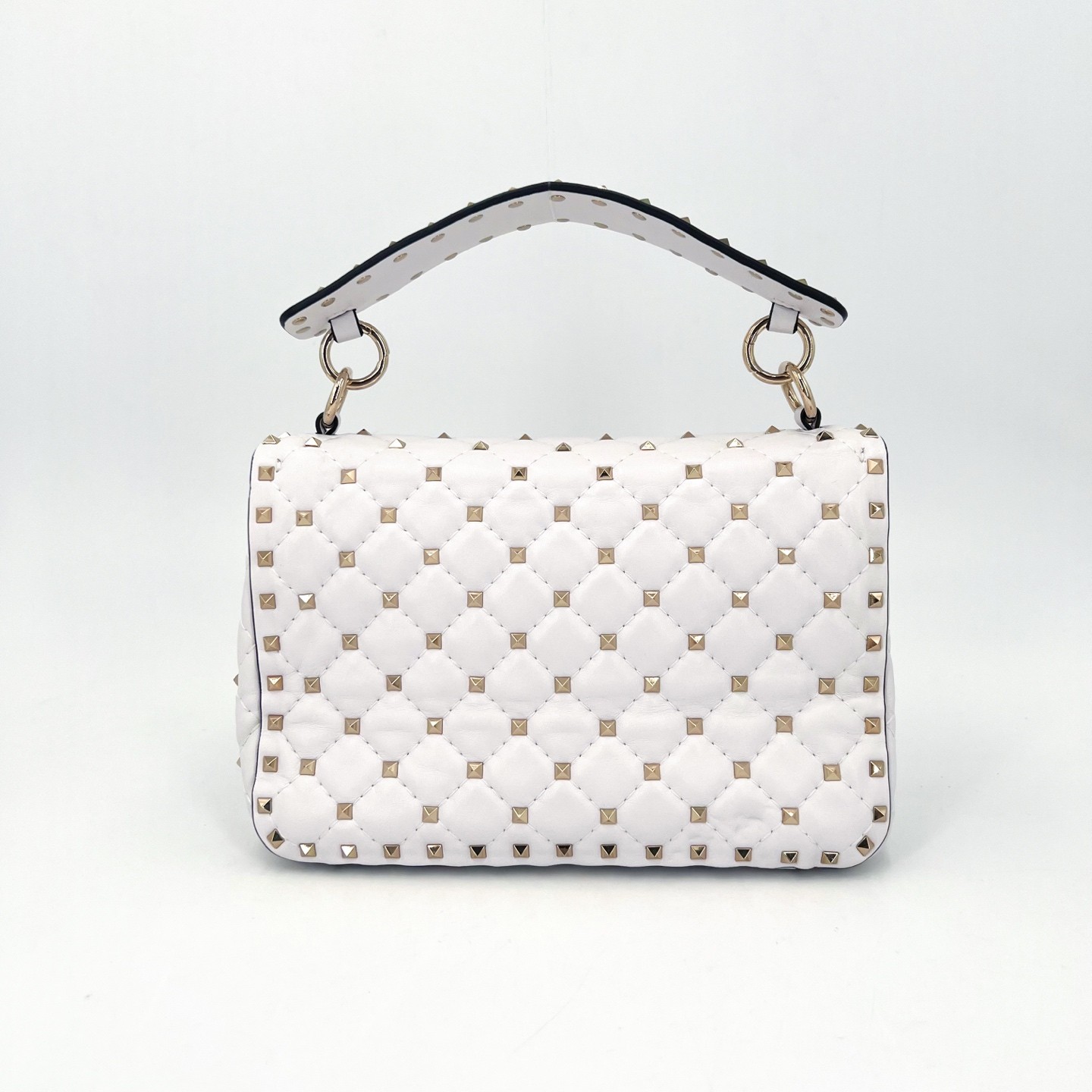 Valentino Rockstud Spike White Leather Gold HW Shoulder Bag Duty Paid