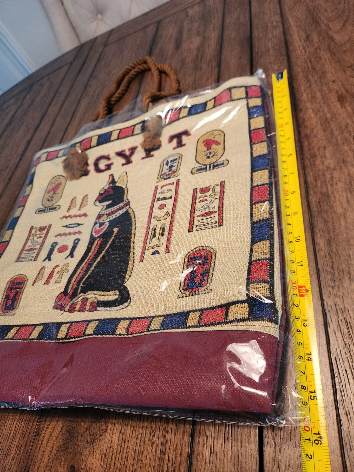 Egypt Sphinx Cat Tote Rope Handle Canvas Purse Grocery Bag Hieroglyphics