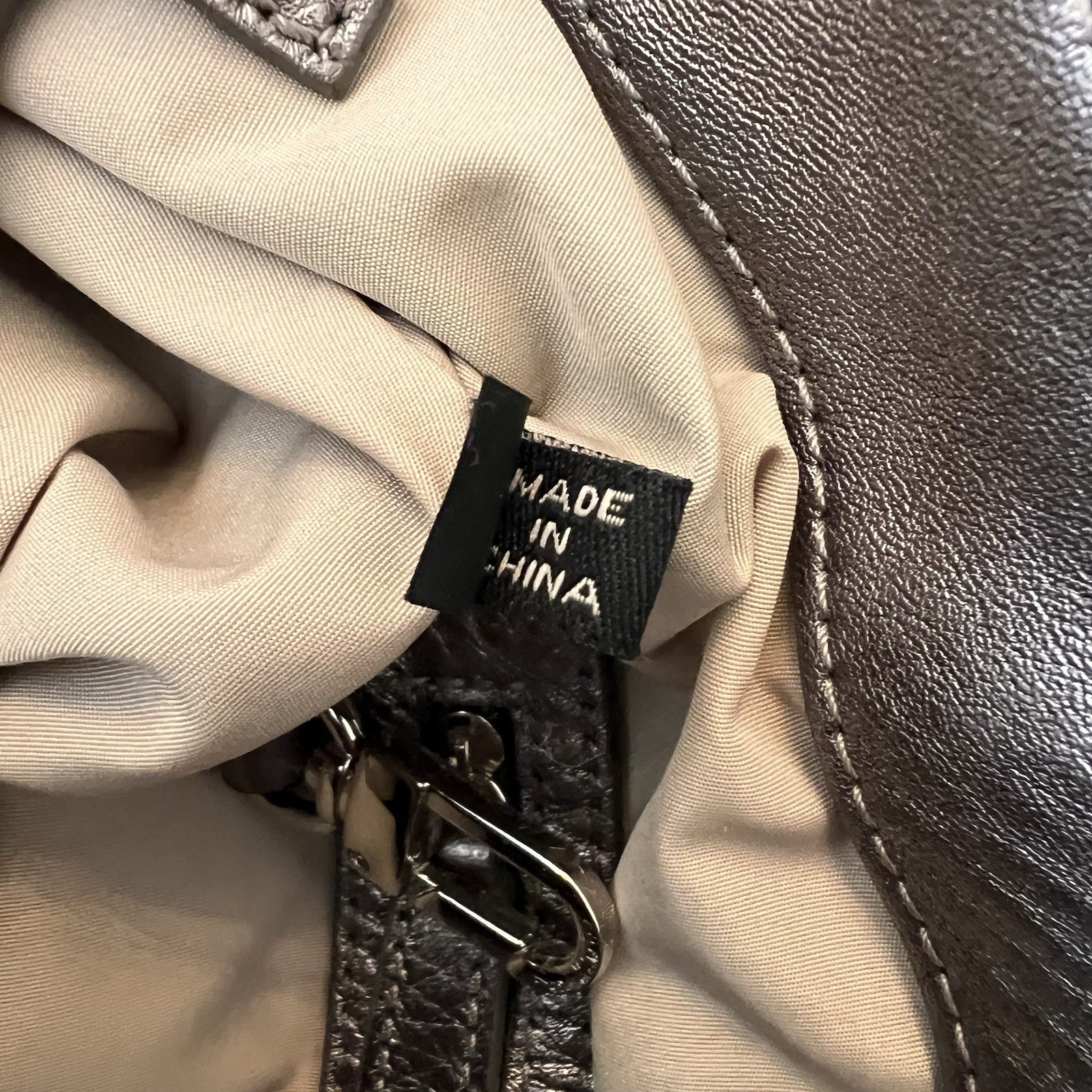 Cole Haan Platinum Silver Metallic Pewter Leather Handbag Hobo Tote Purse