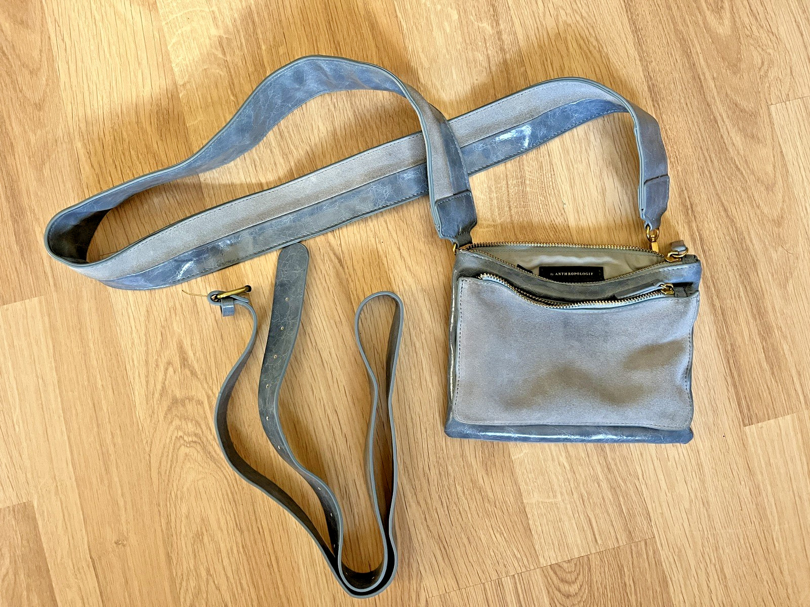 Anthropology Blue Suede/Faux Leather Crossbody Purse or Fanny Bag