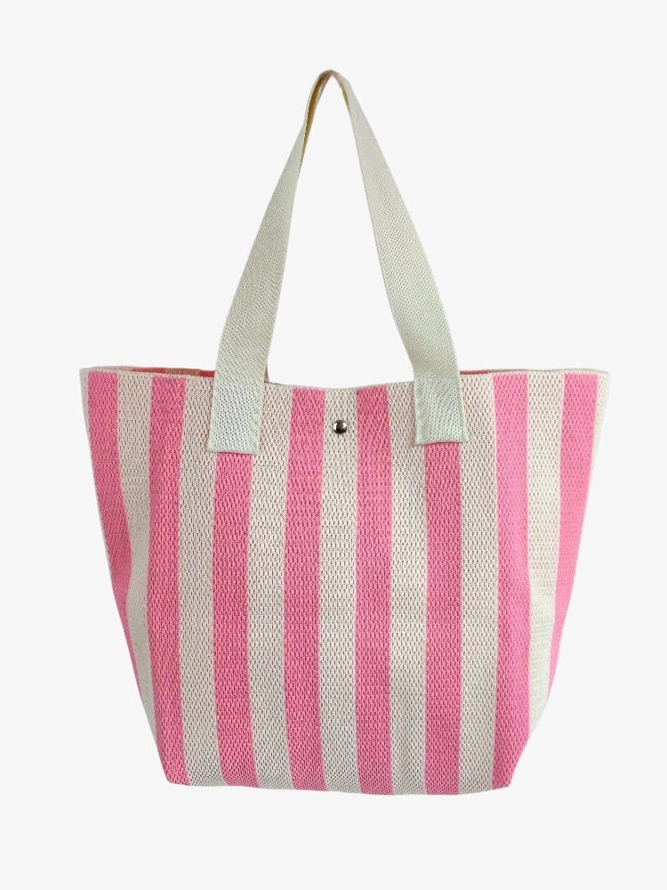 Women Knitted Tote Bag Vertical Stripes Shoulder Bag