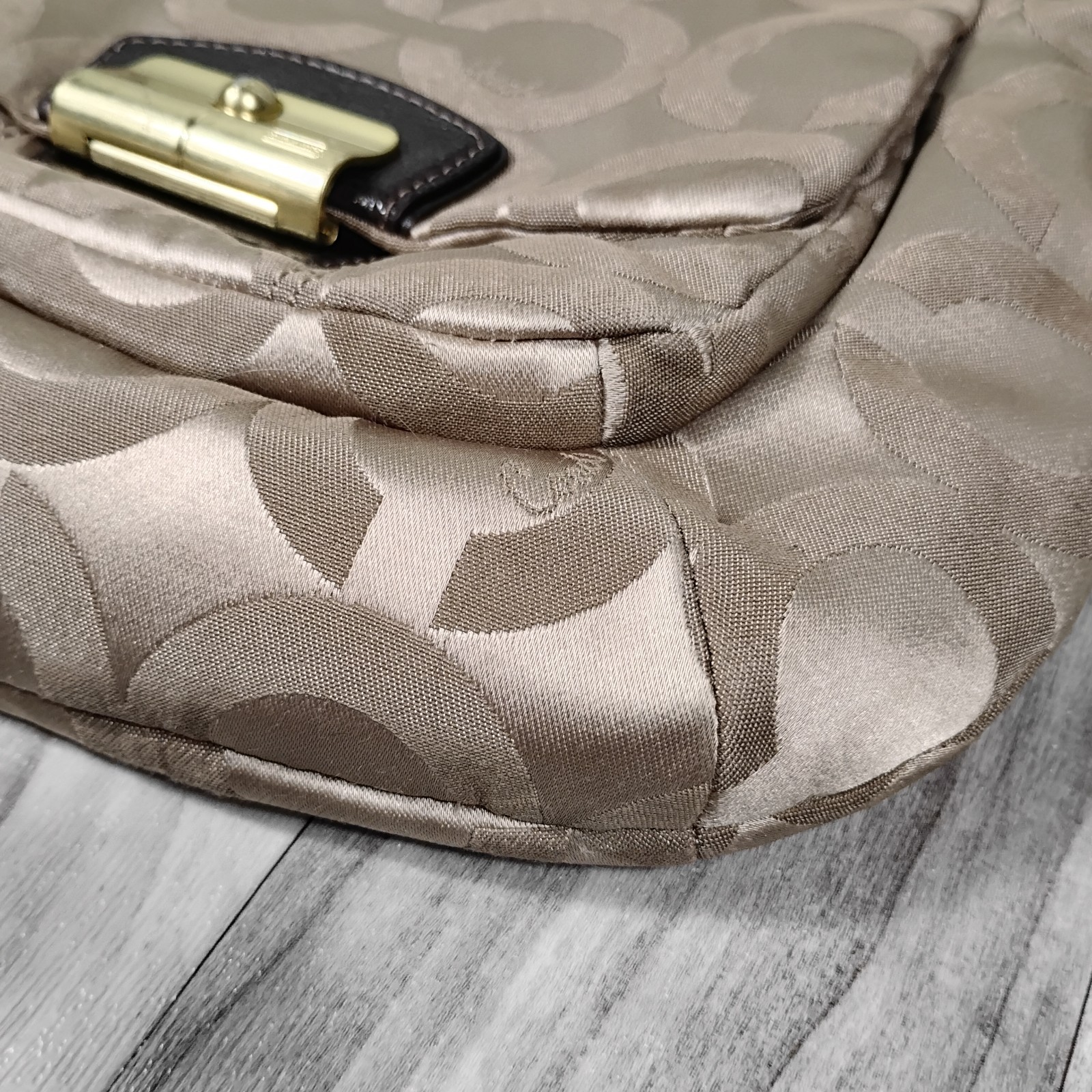 Coach Kristin Op Art Sateen Hobo Bag 19331 Khaki Mahogany Signature Shoulder