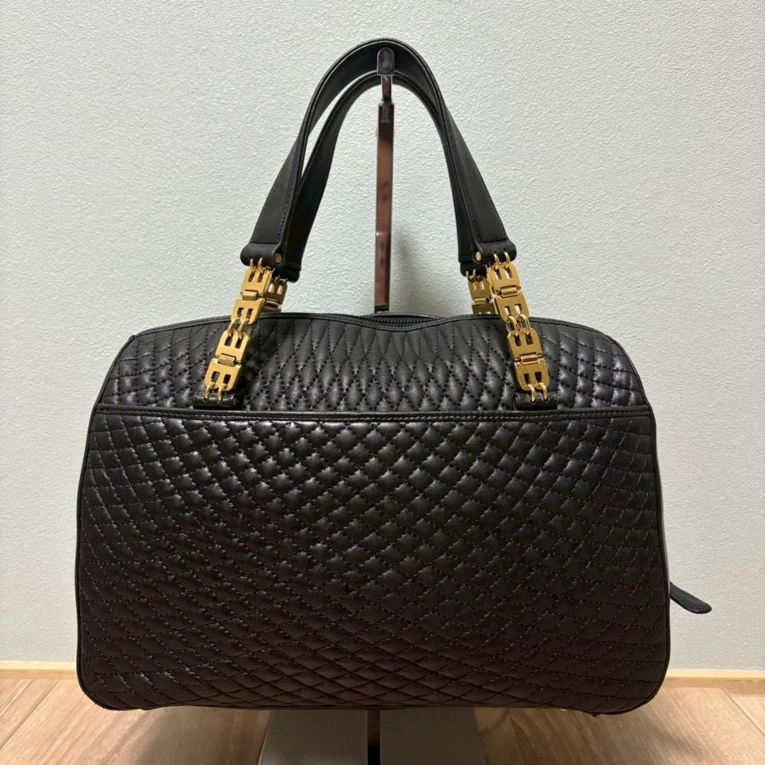 BALLY Mini Boston B Logo Quilted Calf Leather Black Y2K Authentic From Japan
