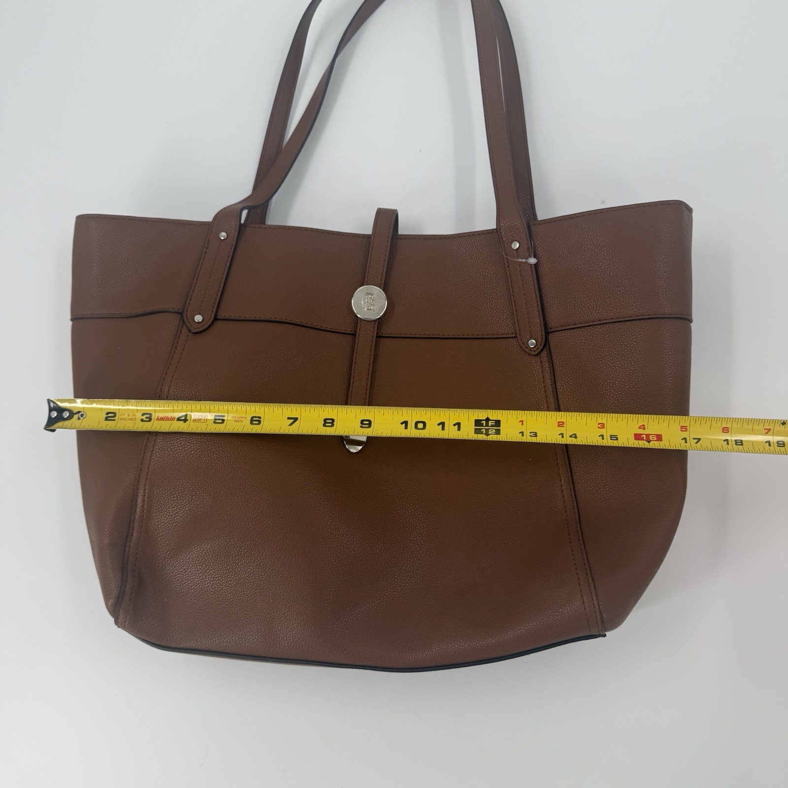 Chaps Brown Faux Leather Tote Bag Large Shopper Shoulder Purse