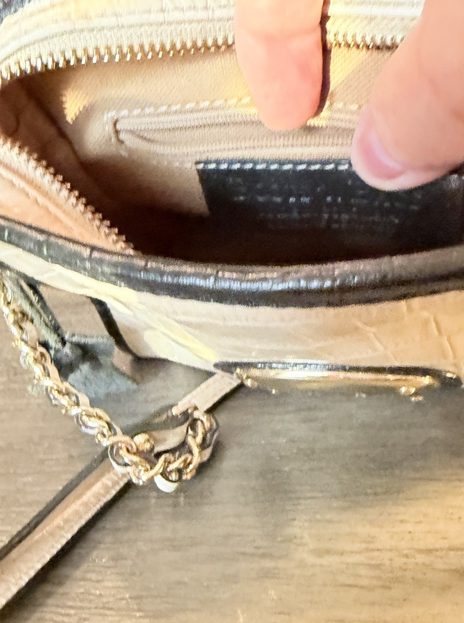 Boots ‘N Bags Small Leather Cross Body Bag Beige And Brown Crocodile Texture