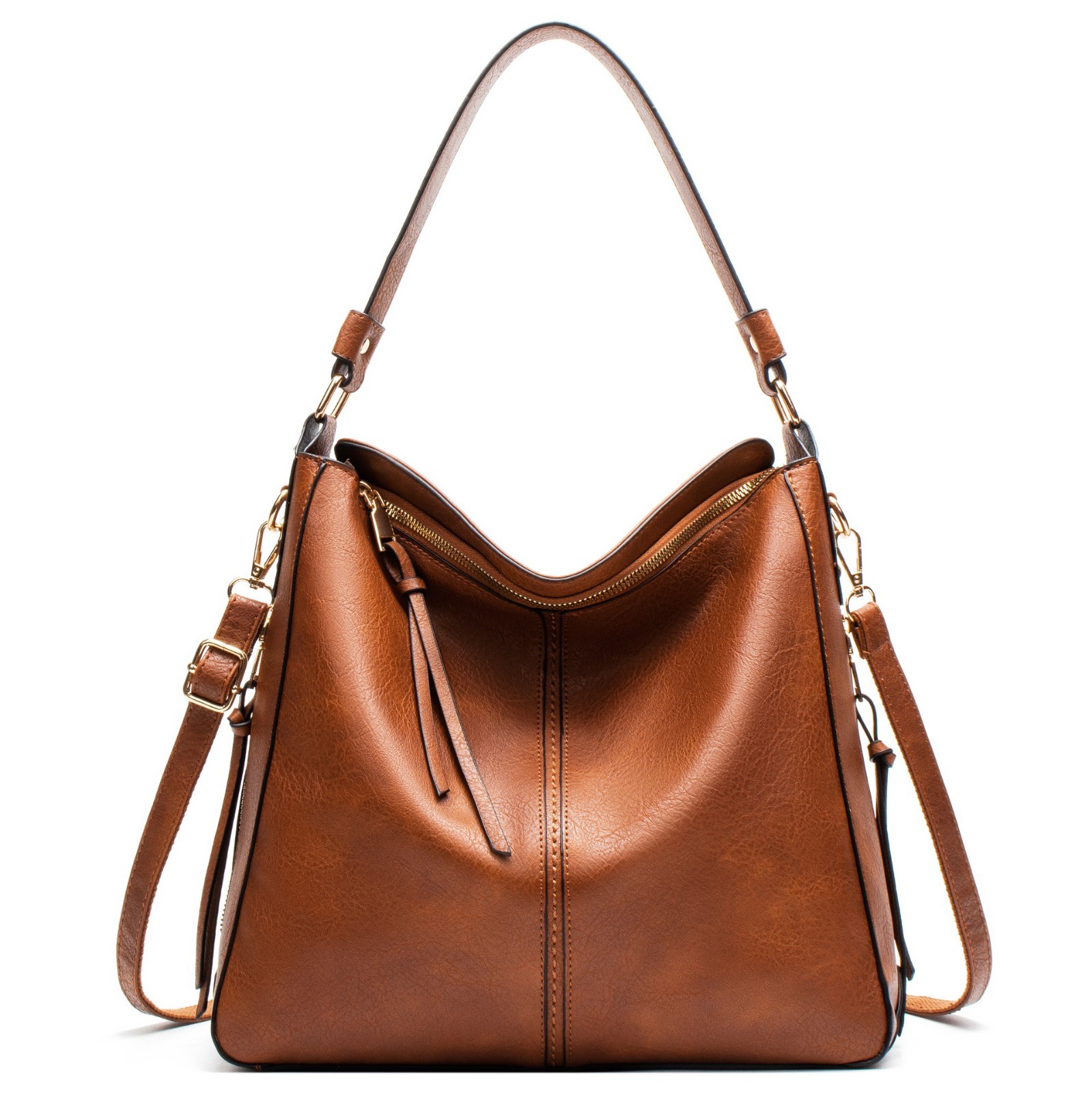 Hobo Bags Women Large Shoulder Bag, Soft PU Leather Shoulder Handbag Brown