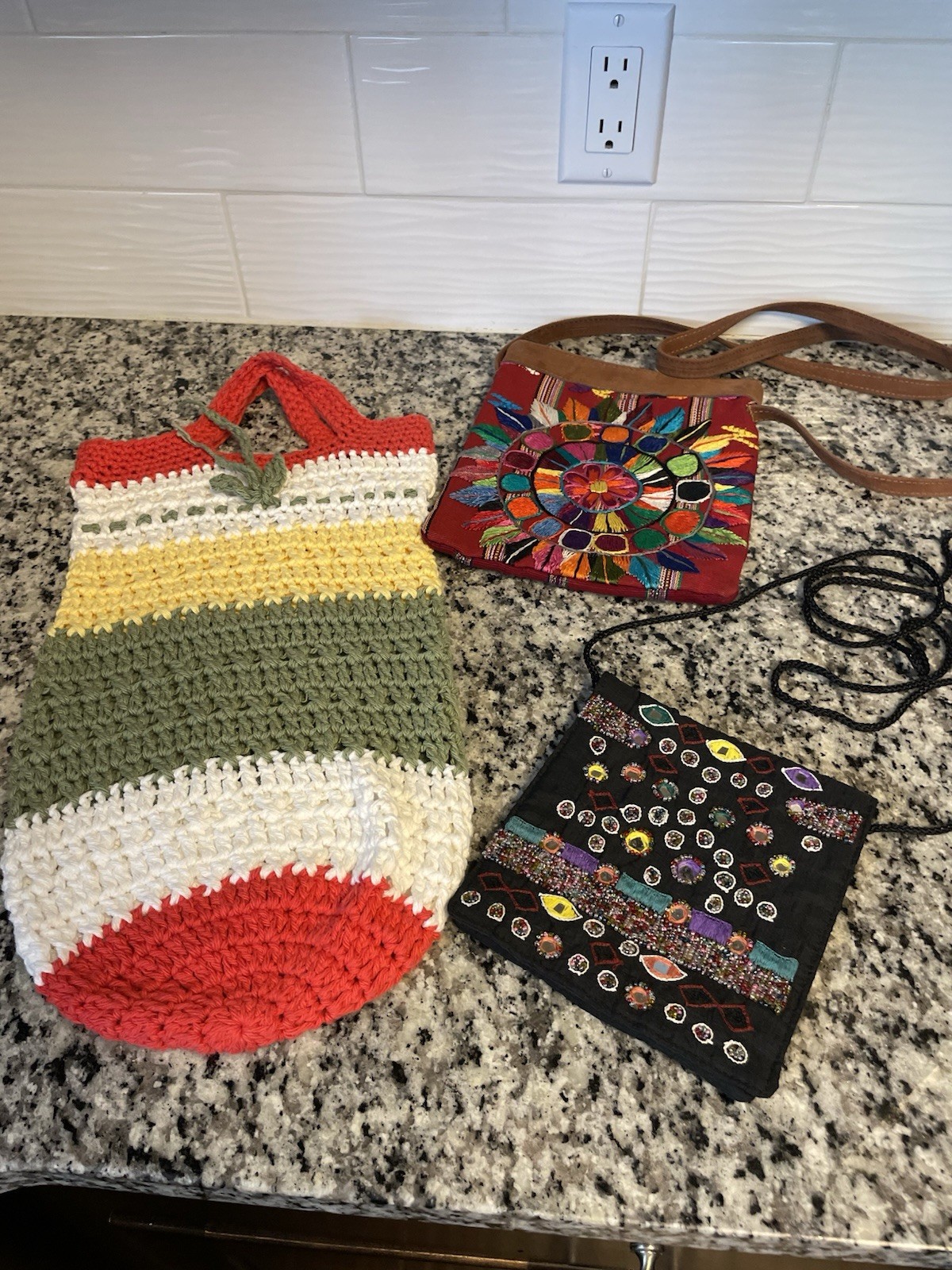 Ethnic Boho Bag Purse Set, Crochet, Rajastani, South American Embroidered Set 3