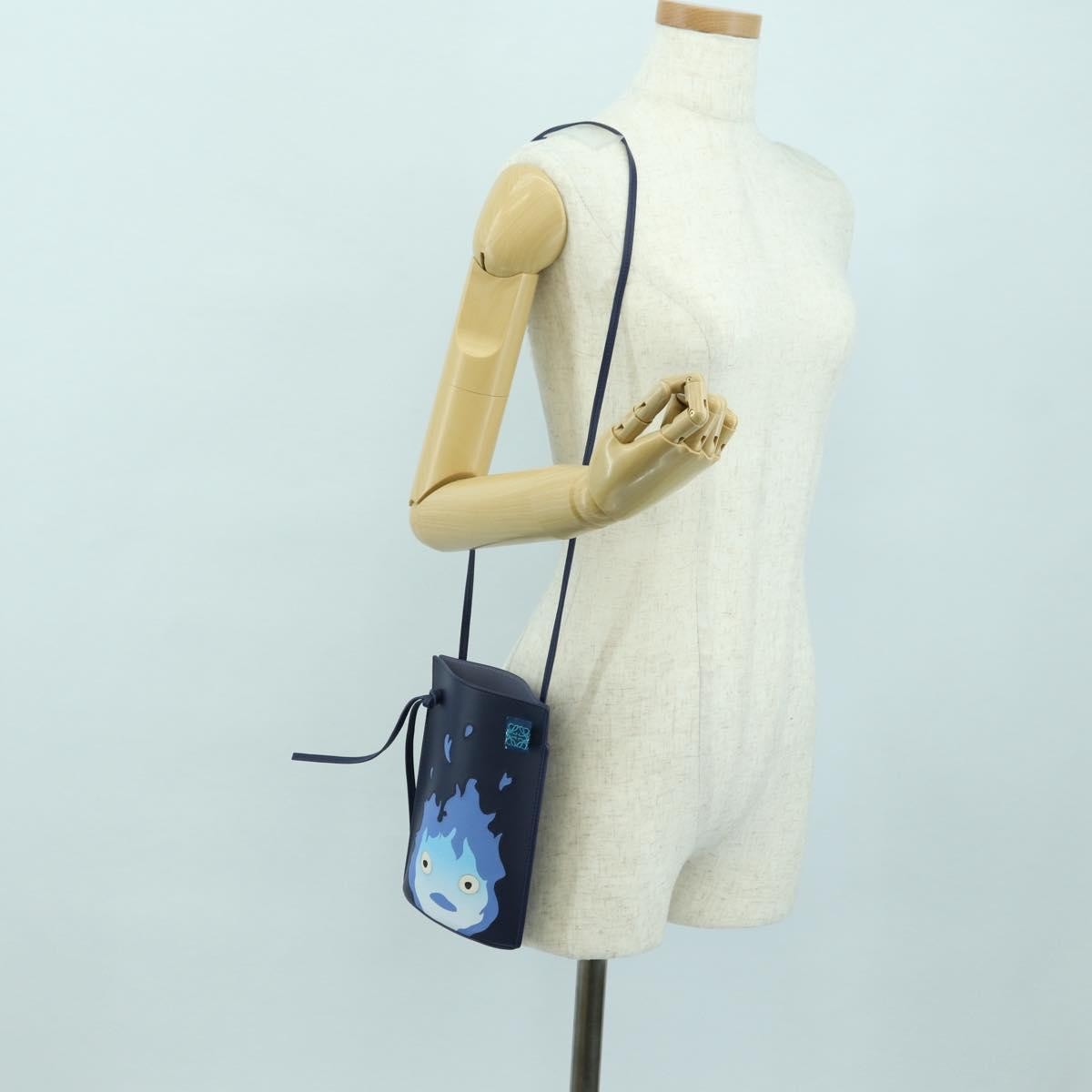 LOEWE × Ghibli Howl’s Pebble Dice Pocket Calcifer Bag Leather Navy Auth 167…