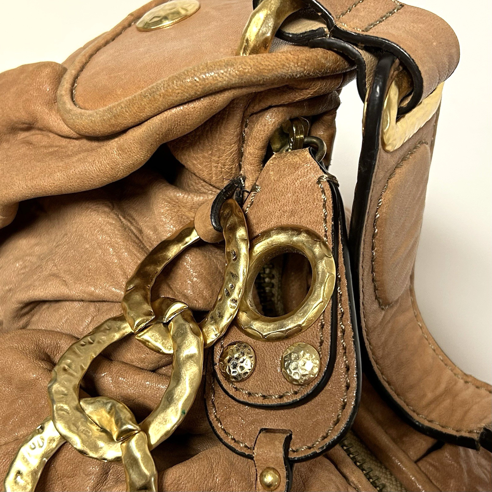 Vtg Juicy Couture Slouchy Leather Hobo Bag Brown Chunky Gold Chain Boho 90s Y2K
