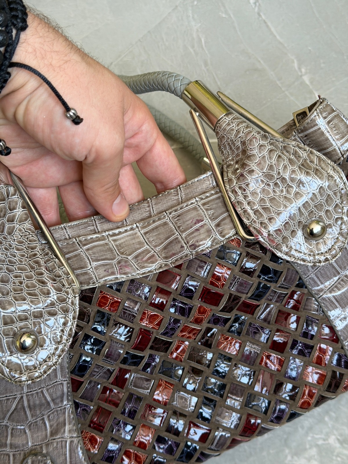 Vintage Dolce & Gabbana Lacquered Woven Shoulder Bag Y2K