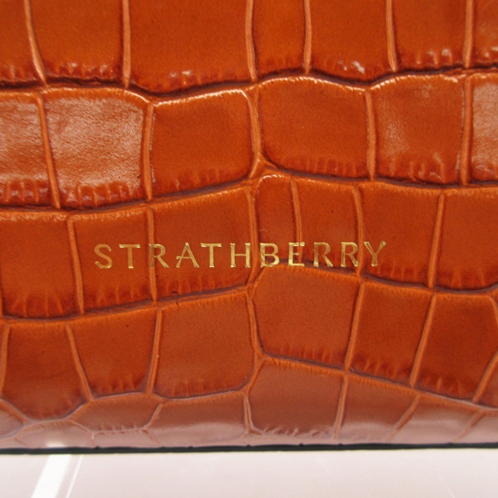 STRATHBERRY Tote Bag Croc Embossed Tan Leather Gold Bar Top Handle Luxury Spain