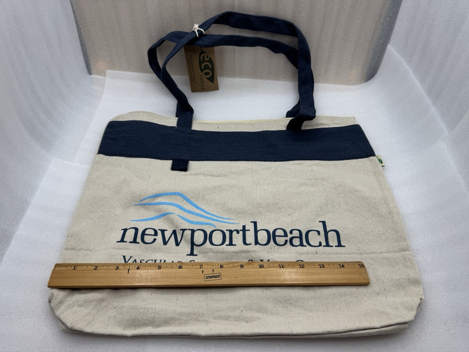 Canvas Reusable Tote Bag Eco Friendly Zippered Cotton Fabric Newport Beach NEW