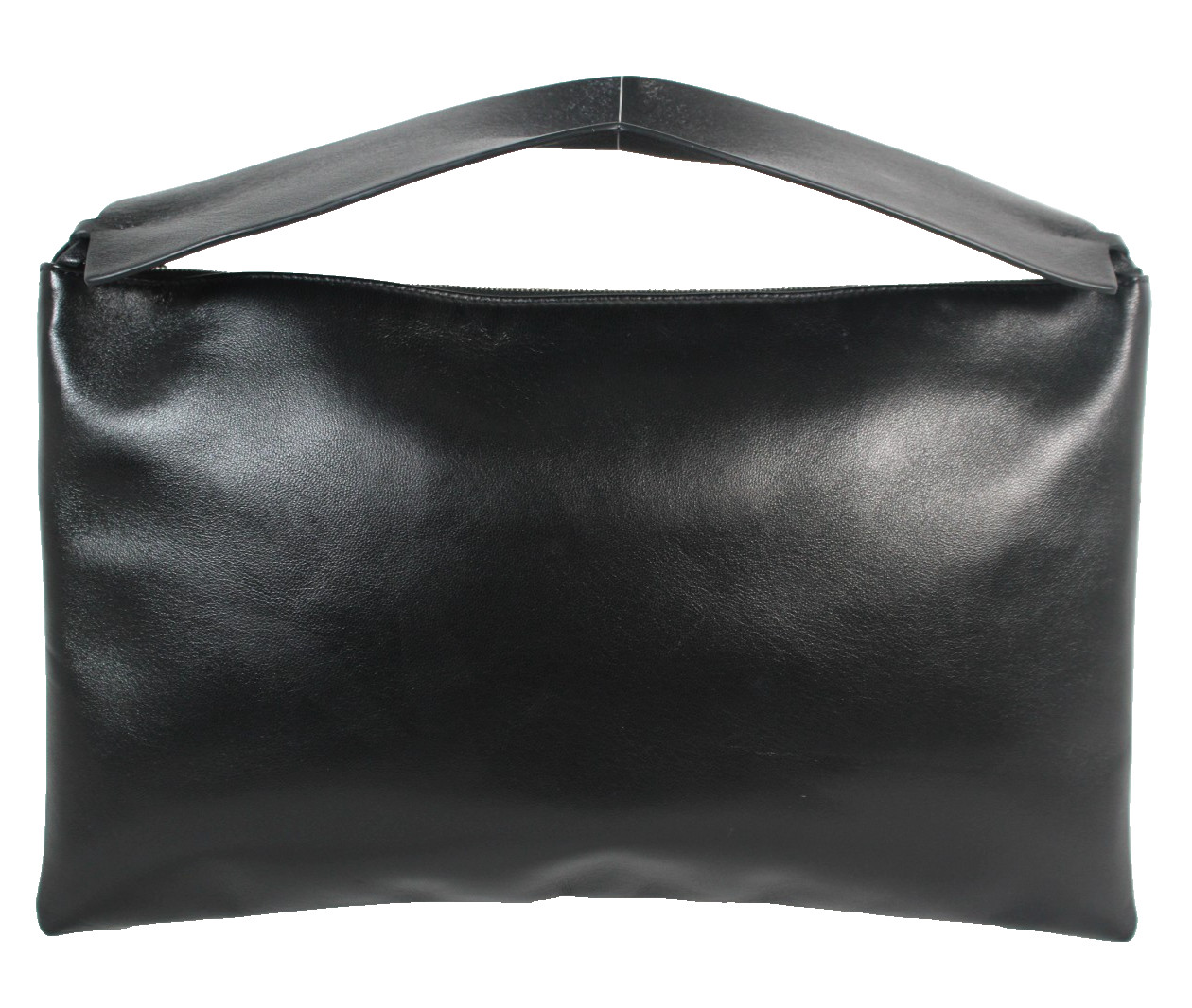 THE ROW Black Leather Flat Strap Rectangular Zip-Top EMY Shoulder Clutch Bag
