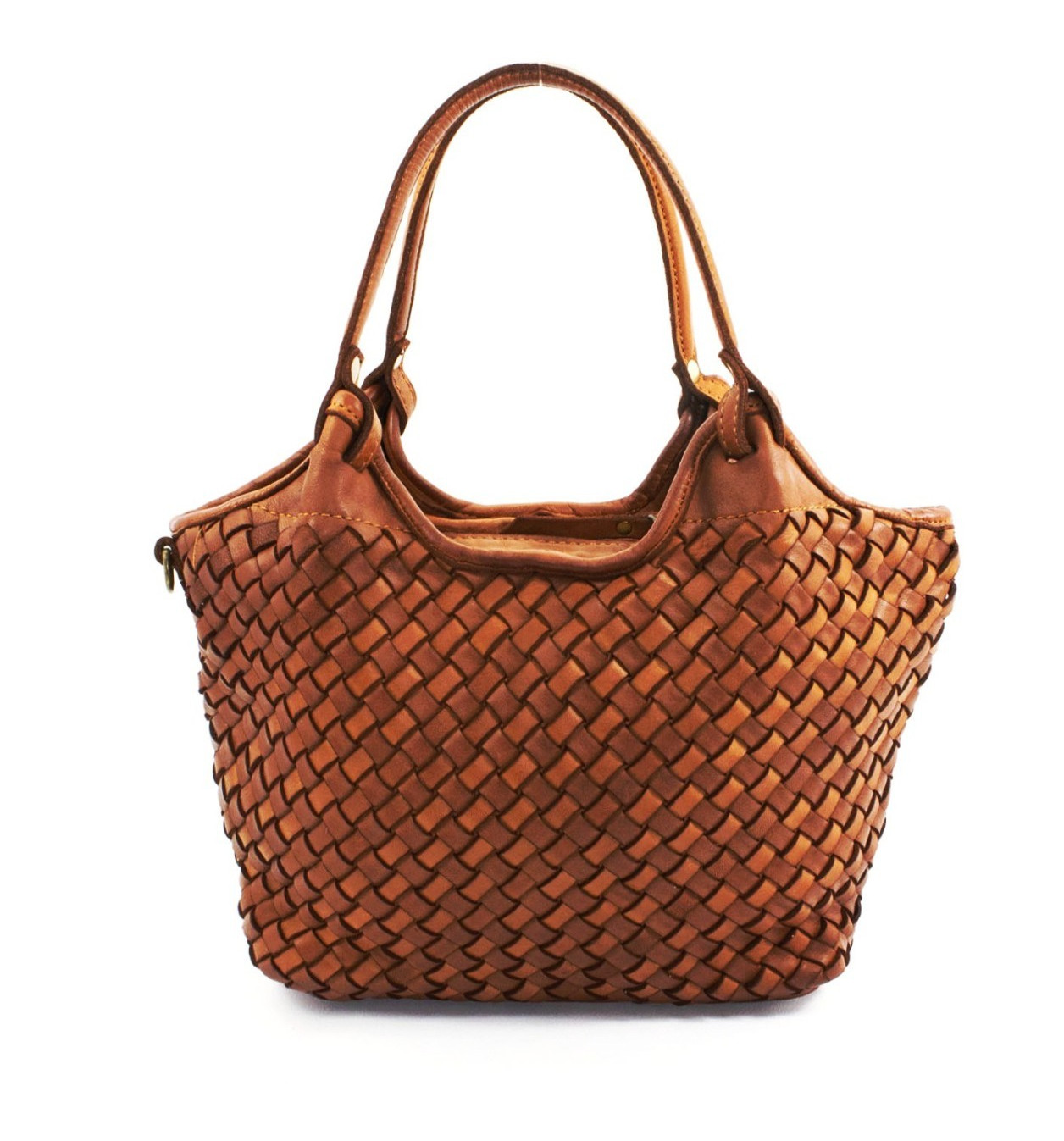 ITALIAN HAND WOVEN GENUINE WASHED LEATHER HANDBAG SATCHEL- MADE IN ITALY