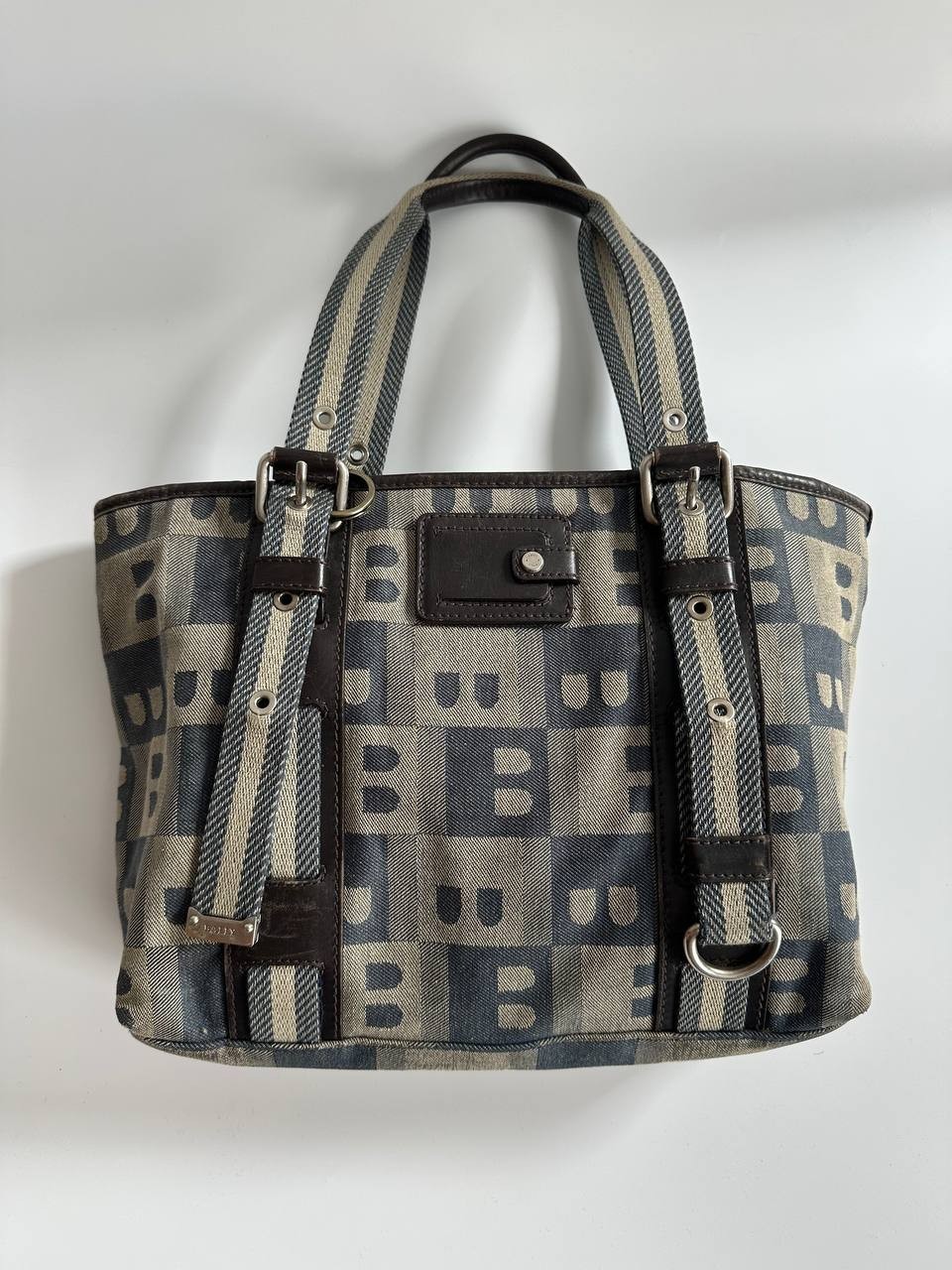 Vintage Bally Monogram Canvas Tote Bag Y2K Street Handbag Brown Women’s Italy